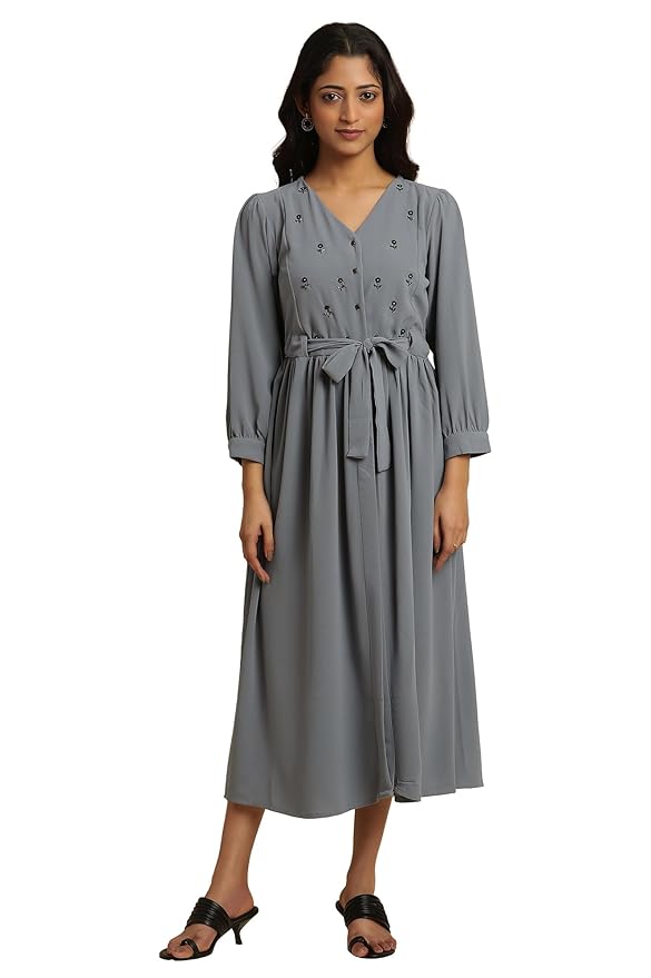 W for Woman Women's Fit and Flare Calf Length Dress