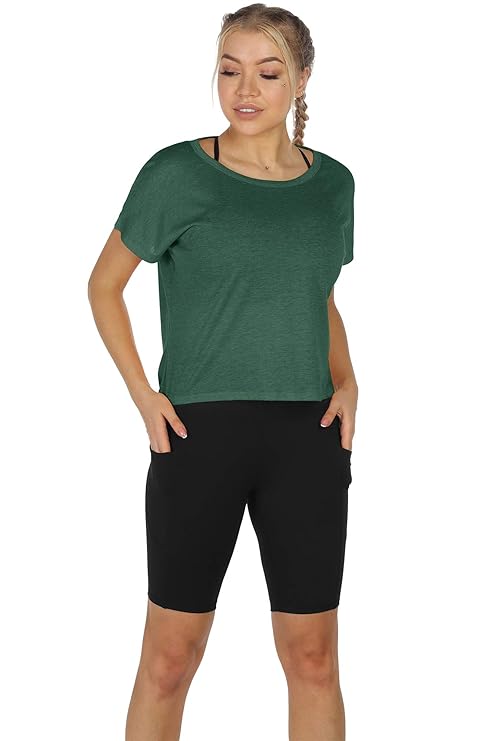 icyzone Women's Sports T-Shirt Backless Short Sleeve Shirt Loose Casual Tops Yoga Top