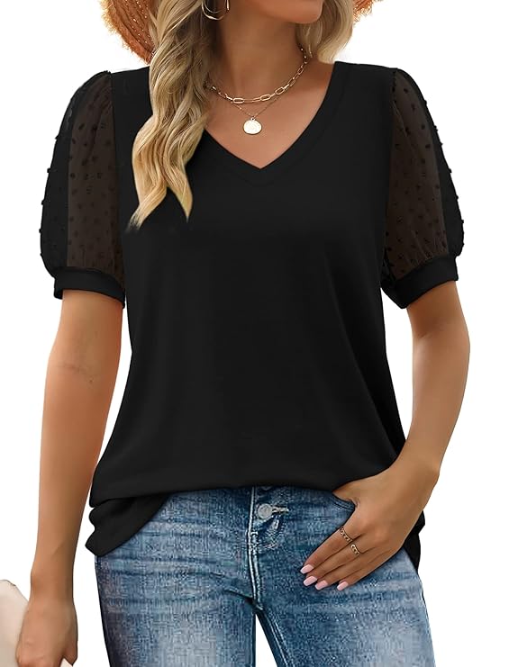Aokosor Women's Casual Short Sleeve Round Neck Loose Tunic T Shirt Blouse Tops with Pocket