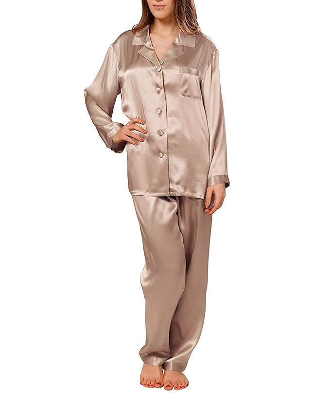 DEHMAN 100 Percent Silky Satin Silk Luxury Pajamas Pure Full Length, Women Sleepwear,Silk Pajams Silky Nightwear, Silky Satin slipwear