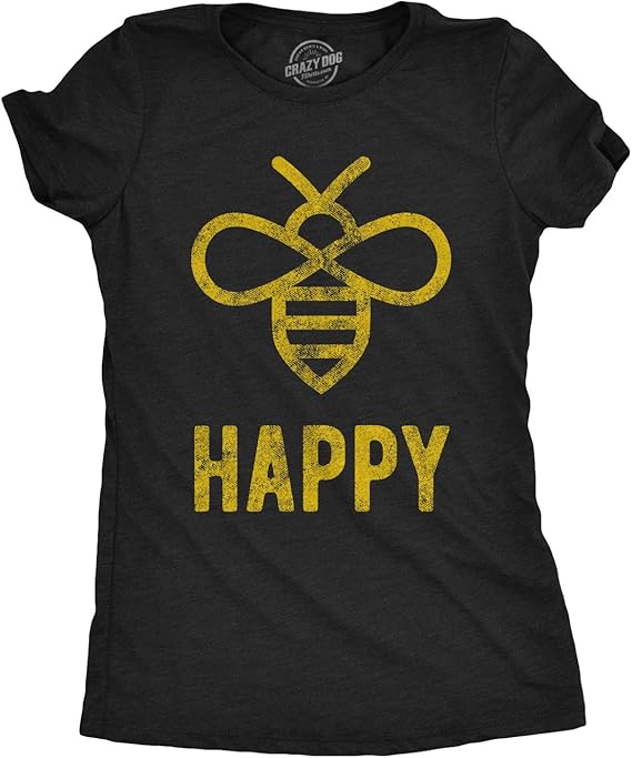 Womens Bee Happy T Shirt Funny Vintage Graphic Honey Bumblebee Dad Joke Humor