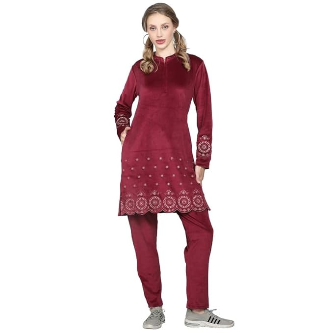 TRYLO Riza Women's Supersoft Velvet Fabric Full Sleeves Printed Night Suit Set for Winter Wear