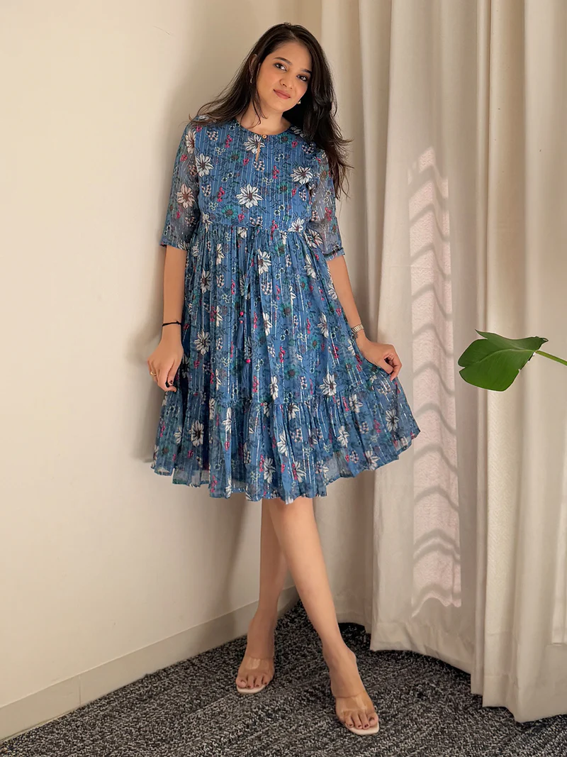 Janasya Women's Fit and Flare Knee Length Dress