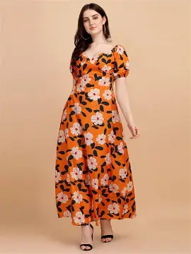 Sheetal Associates Women's Casual Flower Print Puff Sleeves Maxi Dress - Pack of 1