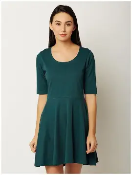 Miss Chase Women's Short Sleeves Round Neck Solid Mini Shift Dress