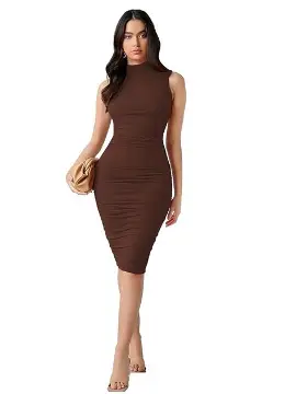 Ziva Fashion Women's Cotton Blend Bodycon Knee-Length Dress