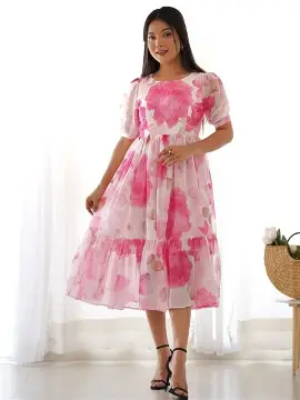 Fashion2wear Women's Stylish Georgette Fit and Flare Fashionable Round Neck Dress