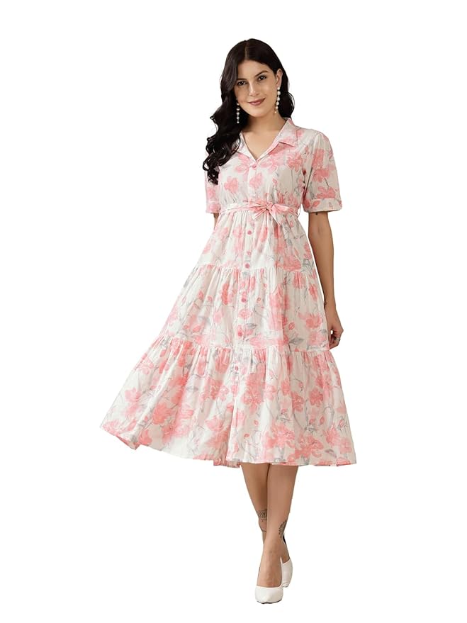 Stylum Women's Floral Printed Cotton Flared Maxi Dress