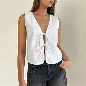 MIPPO® Spring & Summer Sleeveless Large V-Neck Solid Color Striped Pullover – Women’s Simple Top