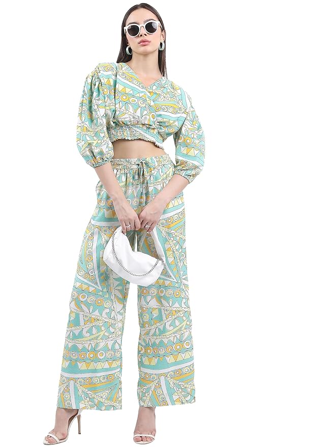 KETCH Polyester Women's Regular Fit Printed Threeforth Sleeve Co-Ord Set