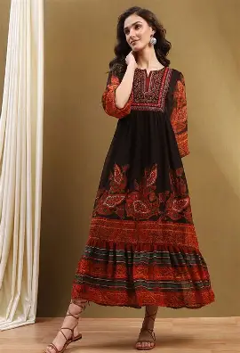 BIBA Women Georgette Printed Tiered Dress