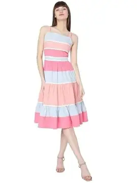 VERO MODA Women's Polyester Fit and Flare Midi Dress