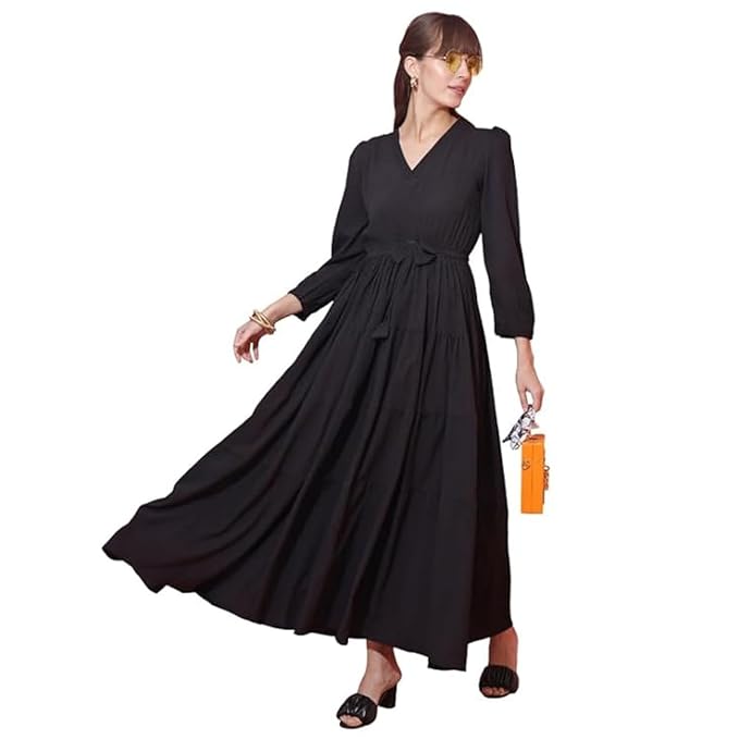 Sheetal Associates Women's Casual 3/4 Sleeve Crepe Fit & Flare Dress | Comfortable Relaxed Fit Summer Party Dress