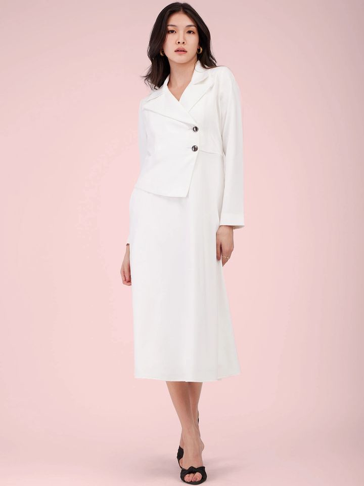 FableStreet A-line Jacket Dress - White