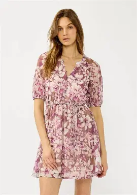 Crimsoune Club Women's Purple Floral Print Mini Dress