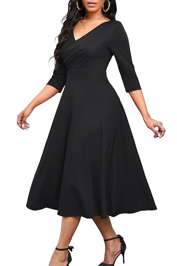 Nmoder Plus Size Maxi Dress - 3/4 Sleeve Long Dresses for Women V-Neck with Pockets (XL-5XL)