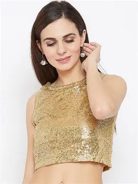 studio rasa Women's Girls Net Sequins Embroidered Spaghetti Crop Top for Wedding Party Festive