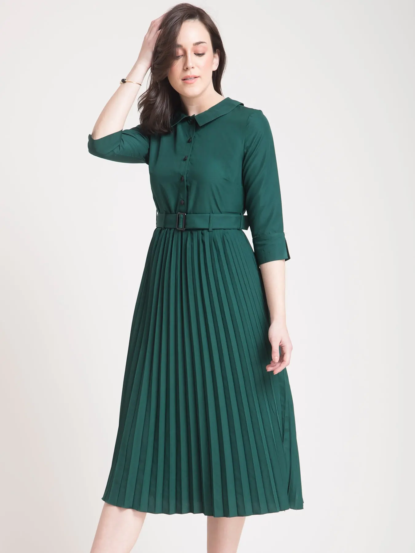 FableStreet Houndstooth A-line Dress - Teal - Image 2