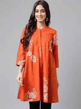 Janasya Women's Pure Cotton Floral Printed Flared Tunic