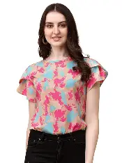Wedani Women's Casual Short Sleeves Round Neck Foral Regular Fit Top