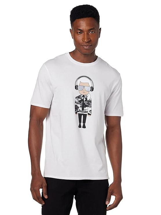 Karl Lagerfeld Paris Reflective T, Karl Character with Headphones Short Sleeve Crew Neck Men’s Shirt