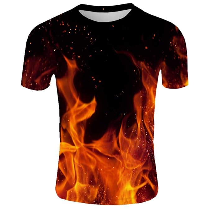 Sunward Men T-Shirt,Men's New Summer T-shirt With Round Neck Short Sleeve Blue Flame 3D Printed Top