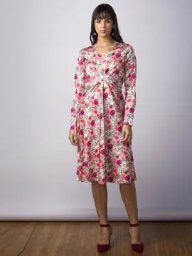 Salt attire Meghan Full Sleeve V-Neck Multicolor Floral Draped A-Line Dress