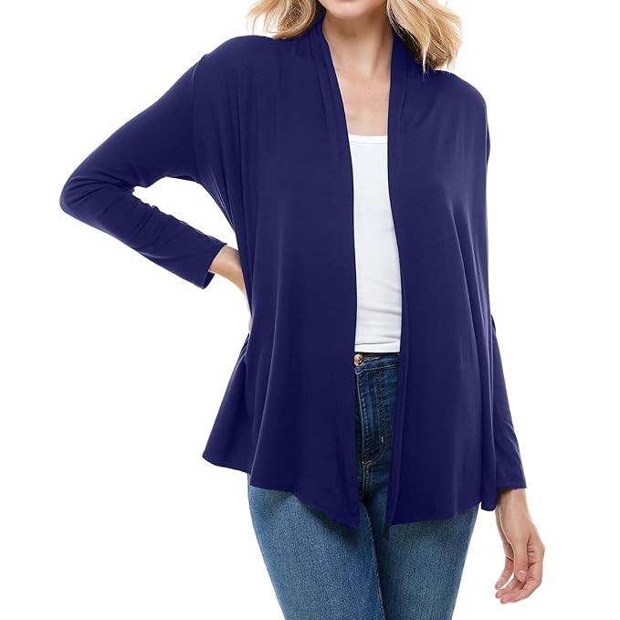 Azules Women's Rayon Span Open Front Drape Cardigan