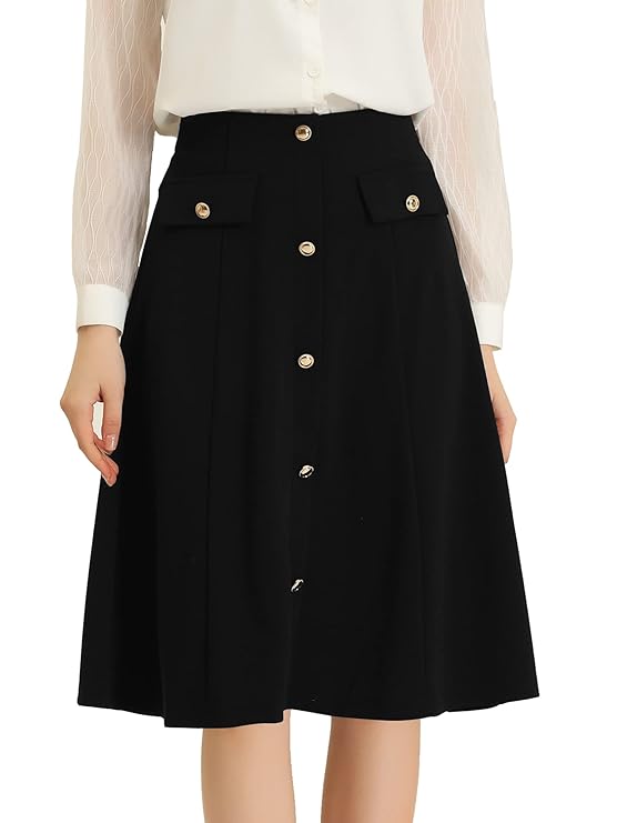 Allegra K Women's A-Line Button Front Work Formal Knee Length Skirt