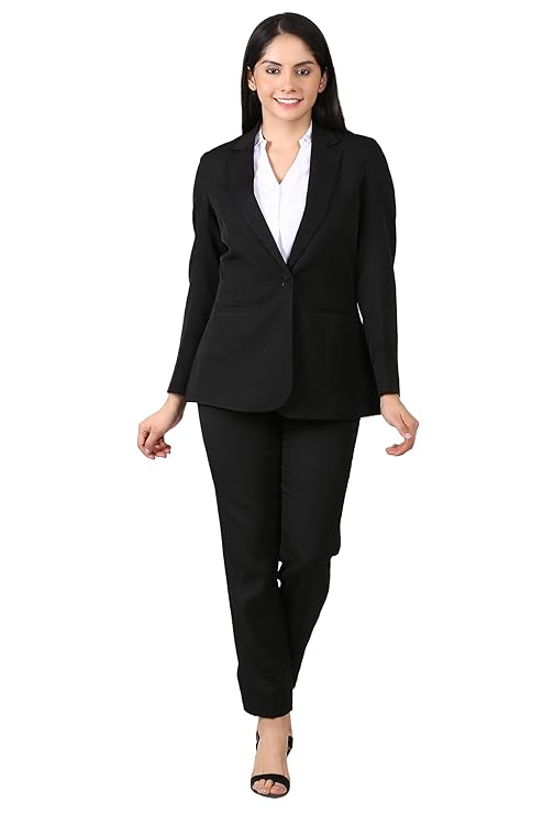 EDENRYD Women's Formal Pant Suit Set | Single Button Blazer with Straight-Leg Trousers | Elegant Workwear for Office & Business Meetings