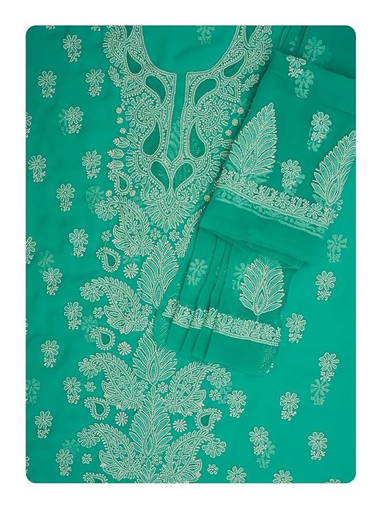 Ada Hand Embroidered Lucknowi Chikankari Unstitched Cotton Dress Material Suit Piece with Dupatta for Women 01A829724 Vanilla Yellow