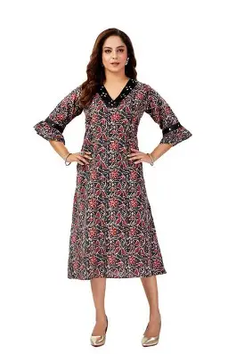 Bharat Expressions One-Piece Women Dress | Bandhani Print Ethnic Kurti Dress | One Piece Dress| One Piece Kurti for Women| Katha