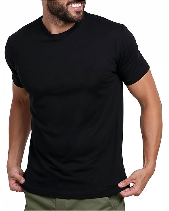 INTO THE AM Men's Fitted Crew Neck Essential Tees - Premium Modern Fit Short Sleeve Plain T-Shirts for Men
