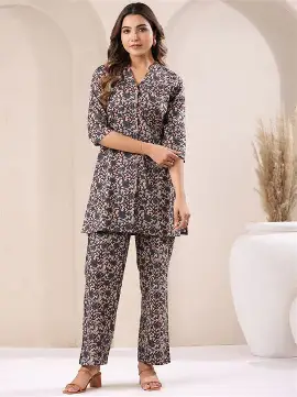 EVANTA Women's Cotton Straight Floral Printed Co-Ord Set (Shinisha Co-rd Set)