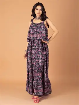YUFTA Multicoloured Floral Printed Sleeveless Maxi Dress