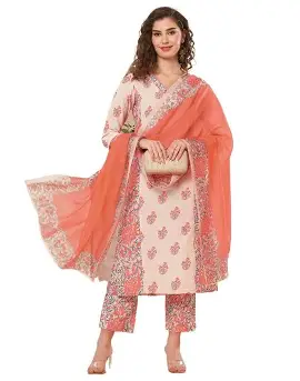SIRIL Women's Rayon Blend Floral Printed Straight Kurta Pant with Dupatta Set