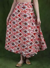 Ukal Cotton Printed Wrap Long Regular Fit Skirt for Women (Free Size, Multicolored)
