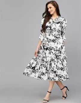 Jikonet Women's Western Dress Floral Printed Cotton Maxi Dress