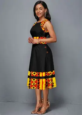 JALMALA’s Free Size Calf-Length Dress: Tribal Print, Round Neck-line, Extra Sleeves Attached Inside, Waist Belt Adjustable Fit || Kurti, Kurta, Dress or Gown for Teenage Girls & Women