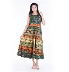 Dhruvi Casual Wear Orange Cotton Long Maxi Dress for Women (Free Size Up to XXL)