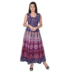 Monique Brand Present Rajasthani Traditional Cotton Designer Long Midi Maxi Dress in Jaipuri Printed (Free Size Upto 42XL) Red