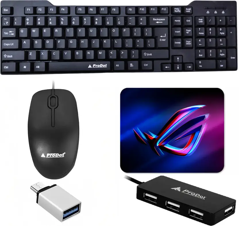 The Originals Alive Set of 5 Keyboard and Mouse Combo with USB Hub, C-Type OTG Cable,Mouse Pad Combo Set??(Black)