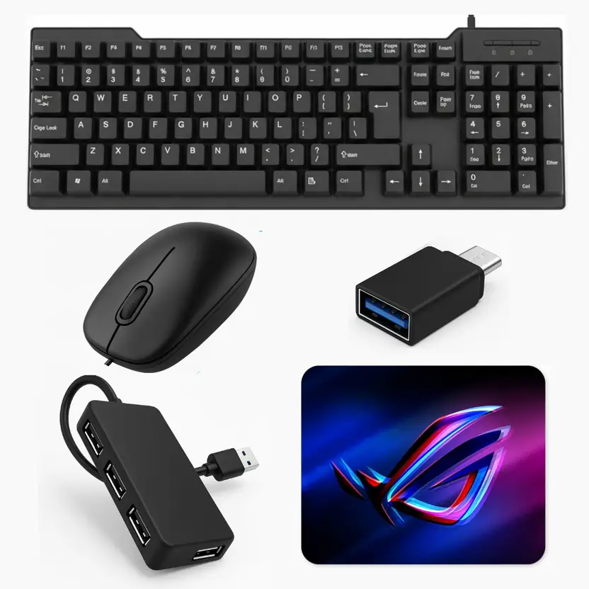 Henture Tablet Keyboard and Mouse Combo with USB Hub, C-Type OTG Cable, and Mouse Pad Combo Set??(Black)