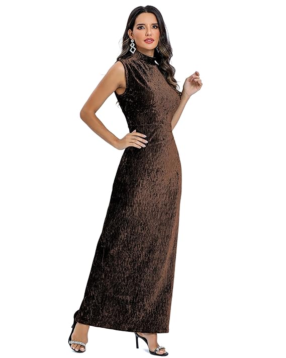 Aigeman Women Open Back Velvet Maxi Dress Halter Evening Gown Back Split Backless Bodycon Velvet Cocktail Dress 79