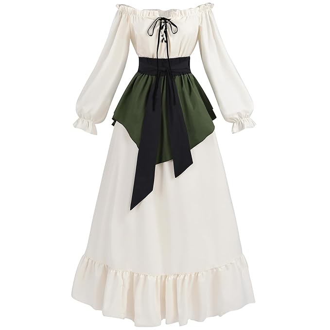 FCCAM Renaissance Dress Women Pirate Costume Ruffle Peasant High Low Dress