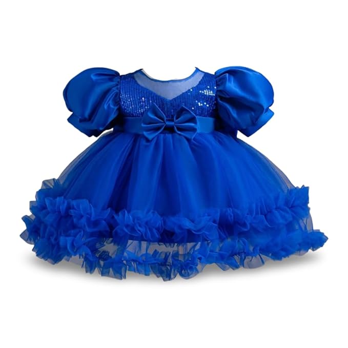 Niren Enterprise Rollar Frock net Embroidery Work Ruffle Patterned Flared Short Sleeve Girl Frock, Pack of 1