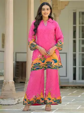 KETCH Polyester Women's Regular Fit Printed Threeforth Sleeve Co-Ord Set