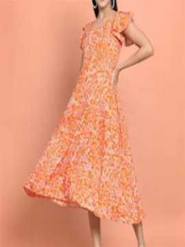 Dream Beauty Fashion Women's Polyester Printed A-line Square Neck Half Sleeve Knee-Long Dress (Dress Momo)