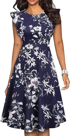 YATHON Women's Vintage Ruffle Floral Flared A Line Swing Casual Cocktail Party Dresses