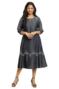 W for Woman Women's Fit and Flare Calf Length Dress